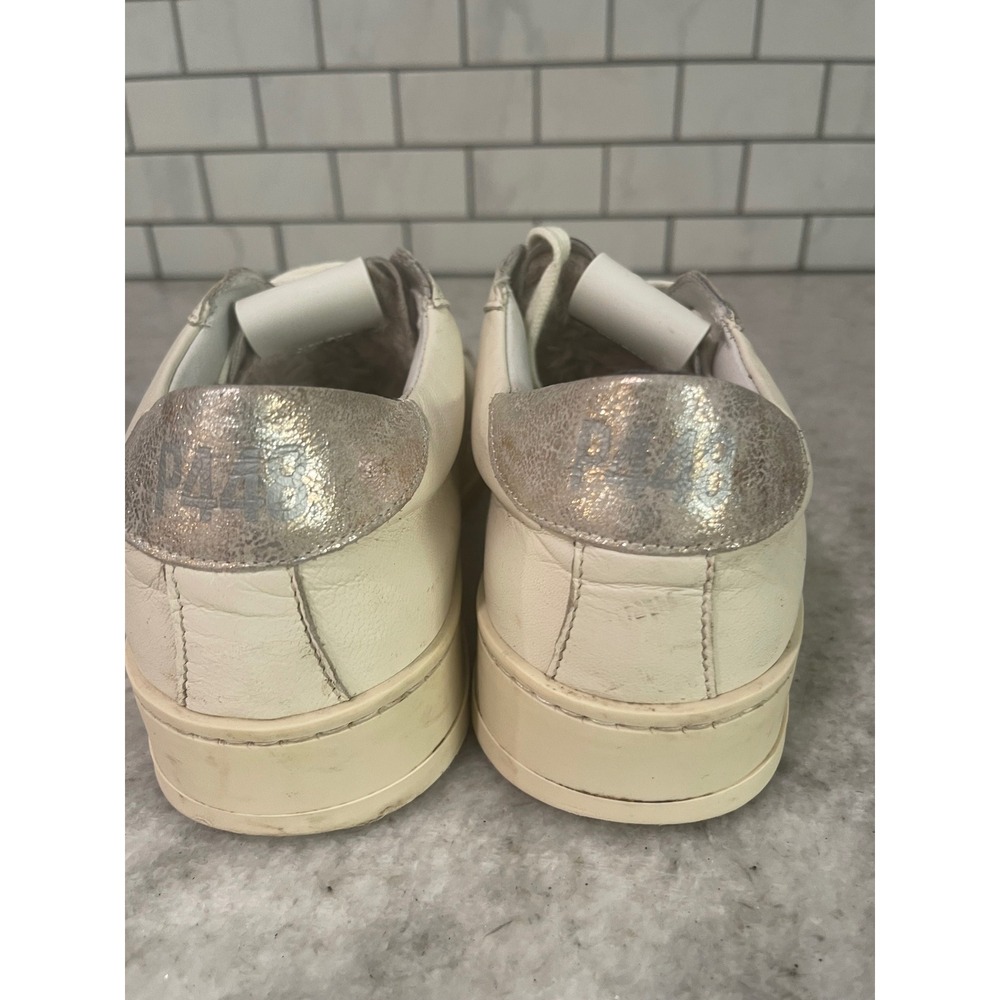 P448 Sneakers Womens 8.5 Off White John Leopard Print Toe Metallic Heel Low Top - Picture 6 of 11